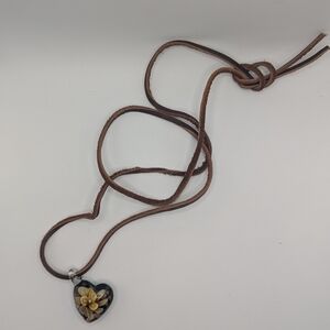 Heart Pendant Necklace with Brown Cord
